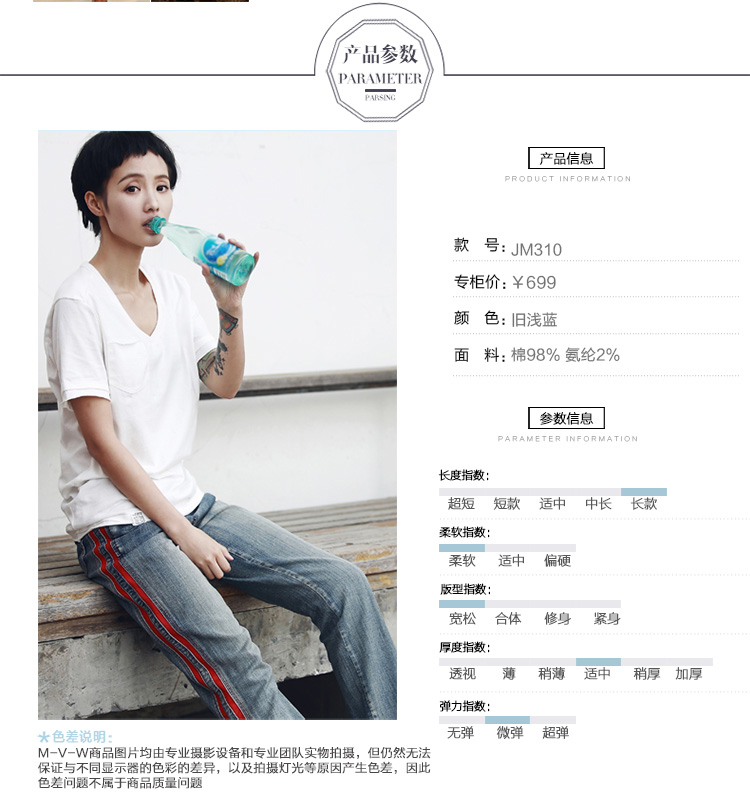 MVW新款秋冬季中腰高腰直筒牛仔裤大码BF风哈伦裤女宽松小脚长裤潮水洗时尚破洞修身显瘦 做旧撞色如图 L