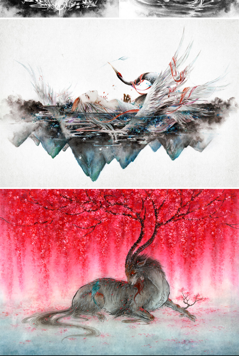 观山海 洛煌笈 黑白画意 全3册 黑白画意 国风美学画师水墨中国风插画