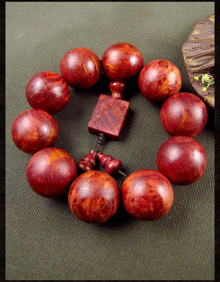 万宗25mm帝王红山水纹血柏崖柏手串男手链佛珠本色无加色