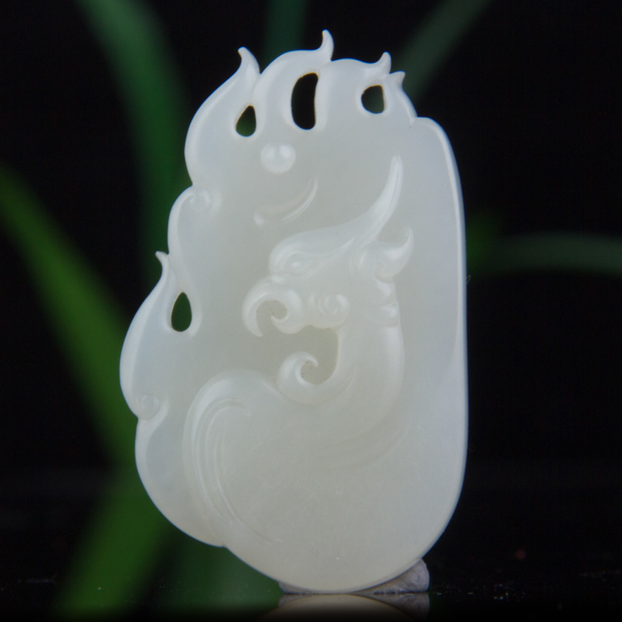 海派玉雕名家钱磊和田玉籽料《仿古凤》7.7g【天工艺品】