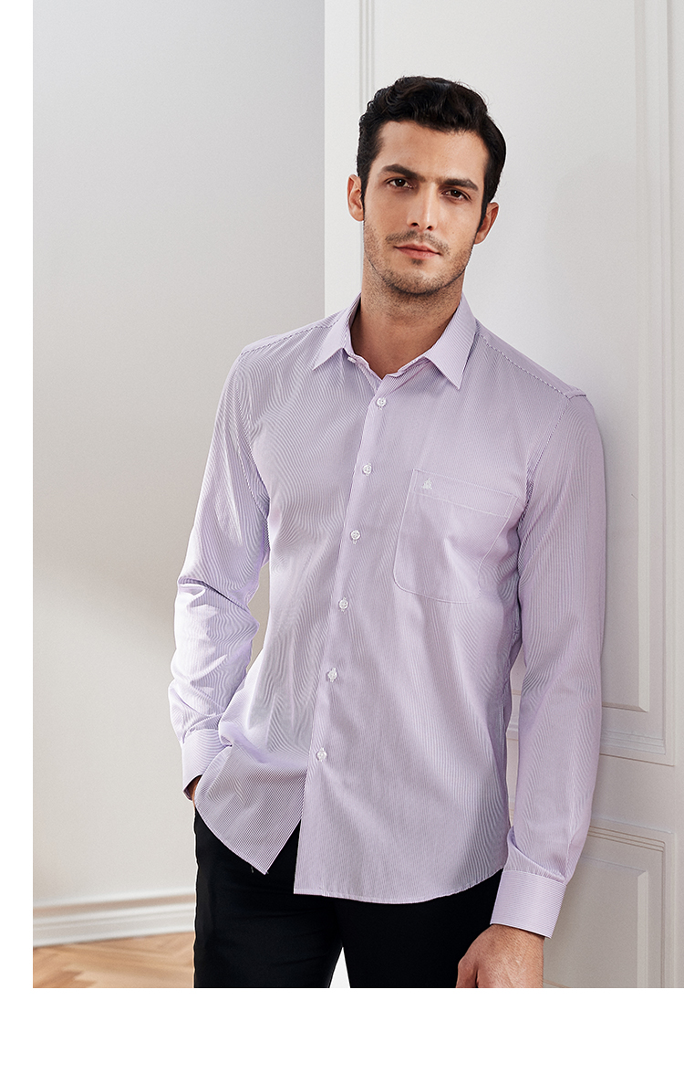 firs杉杉 长袖衬衫男 2020秋季新品条纹商务休闲衬衣 tcb1355-1浅蓝