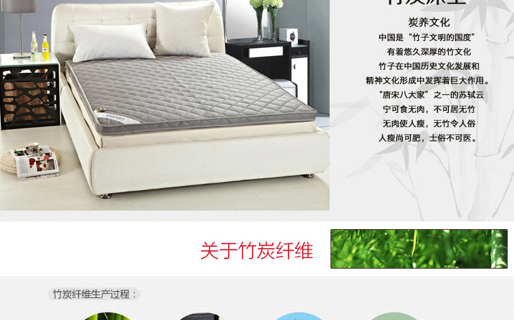 unalice 竹炭纤维床垫褥子 立体加厚保护垫 床护垫 单人双人可折叠榻榻米防滑床垫 竹炭纤维立体床垫 180cm*200cm