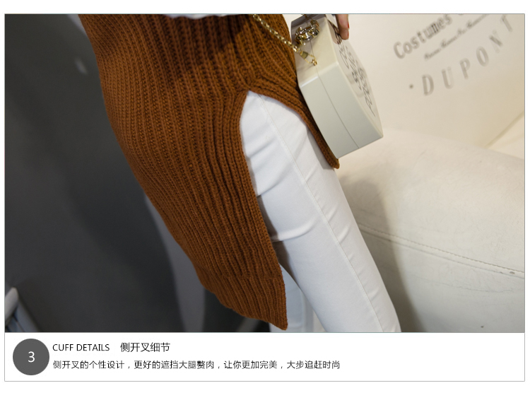 至多衫 2015新款时尚韩版秋冬季百搭圆领收腰显瘦中长款针织马甲 卡其色 均码