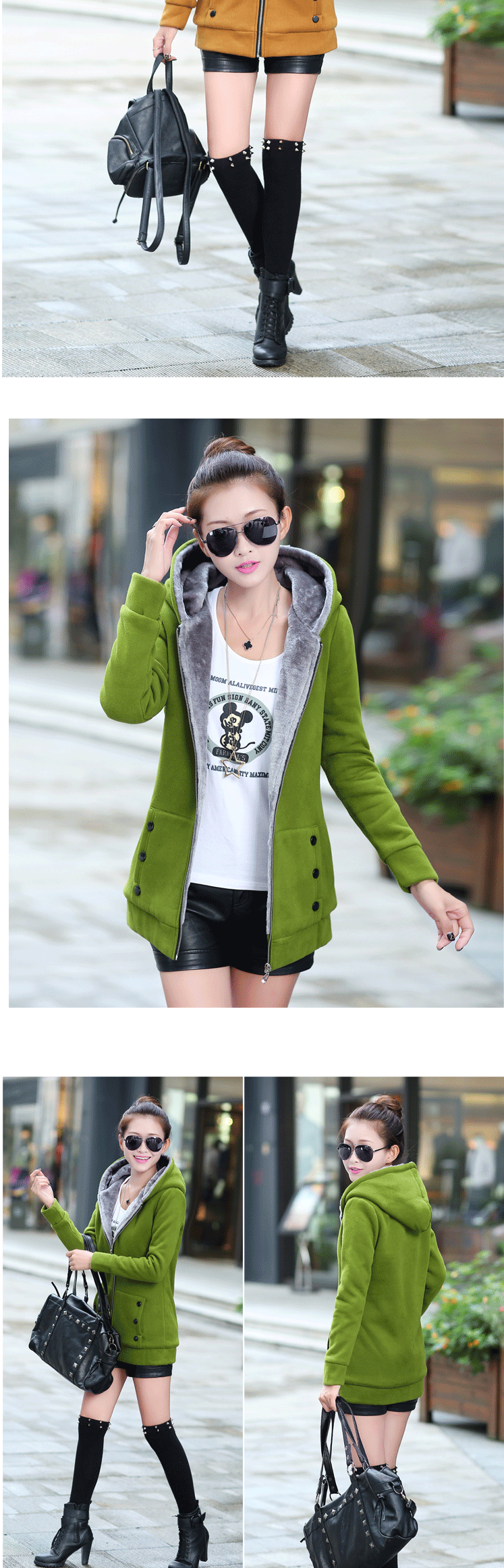 艾儿情2015新款加绒加厚衣服女装学生外套卫衣少女装潮春秋冬装韩版加大码 酒红 M