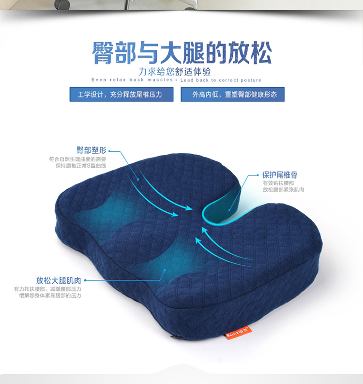Back2脊态 记忆棉保健办公坐垫 护臀坐垫 藏蓝色 加宽