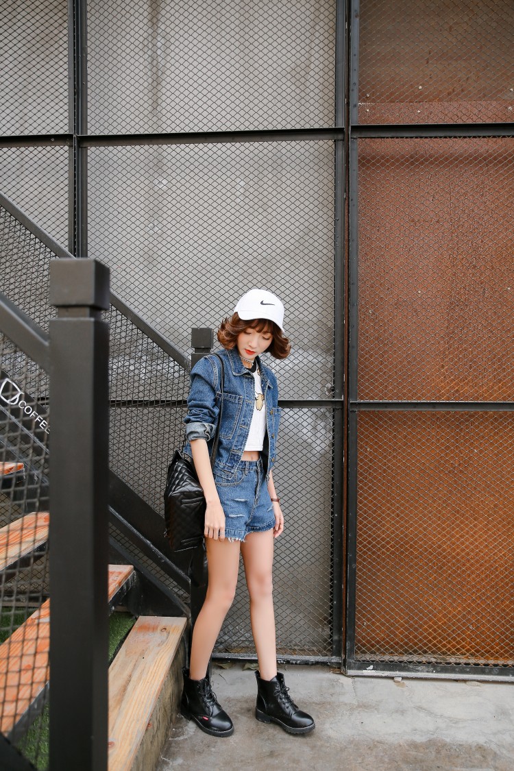 公主蓬特2016春季韩版宽松百搭短外套女休闲时尚牛仔外套c2 蓝色 m