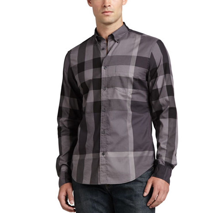 burberry brit/巴宝莉 新款 男士时尚纯棉格纹翻领长袖衬衫 精品男装