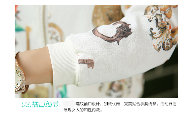 怡香草2015秋装新品韩版大码女装时尚短外套潮棒球服女长袖开衫印花卫衣薄夹克衫上衣WT06 百花争艳 L