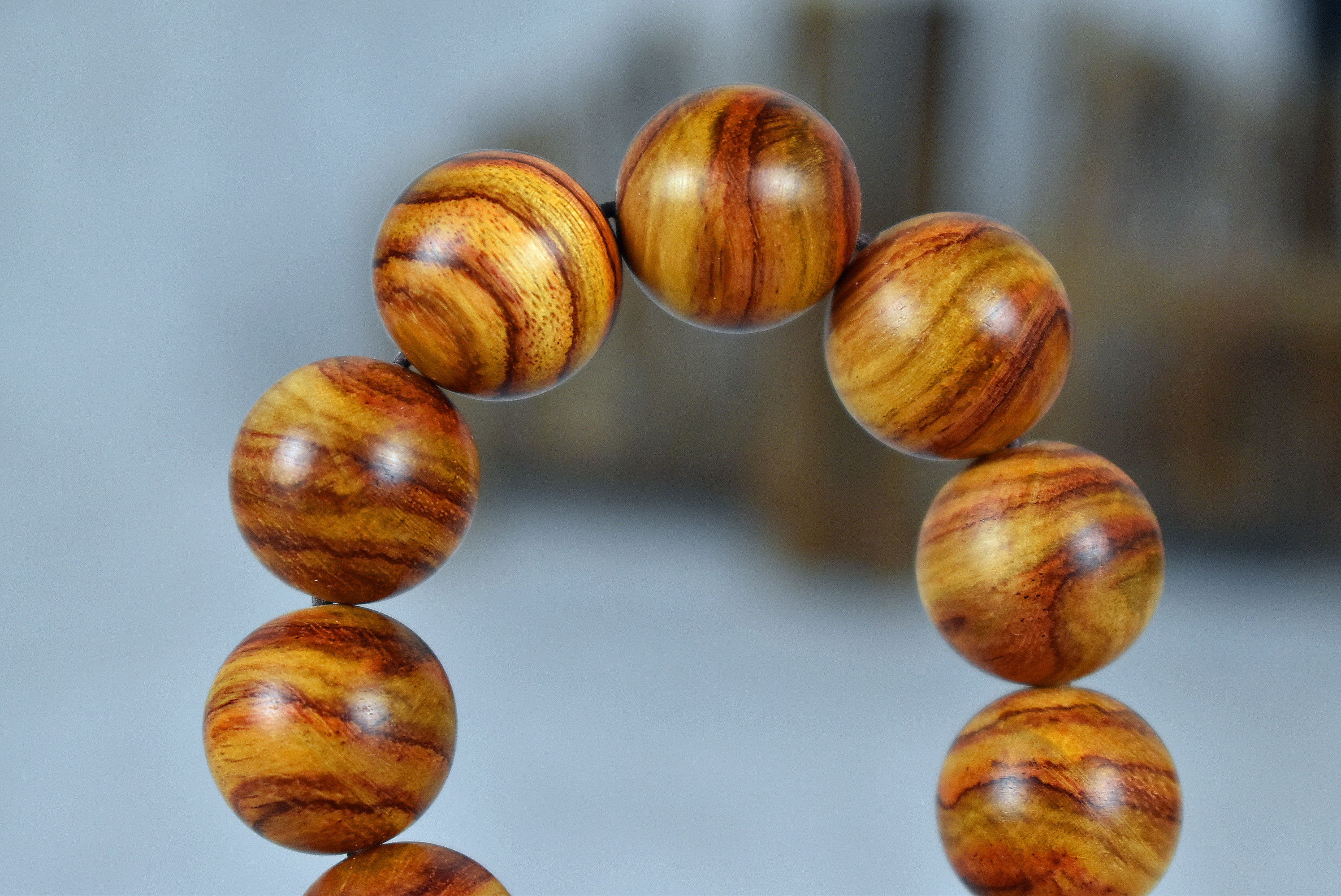 【正宝 海南黄花梨】同料虎皮山水纹15mm手串9h62-珍品拍卖-京东拍卖