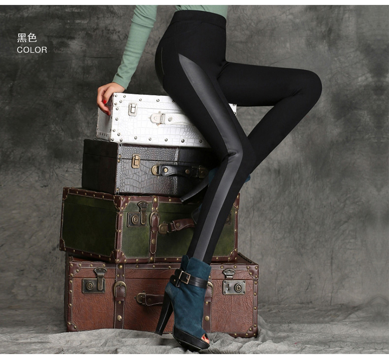 丽尚佰莲女士外穿打底裤女秋冬加绒加厚皮裤铅笔裤休闲裤子女 L988# 黑色不加绒 L