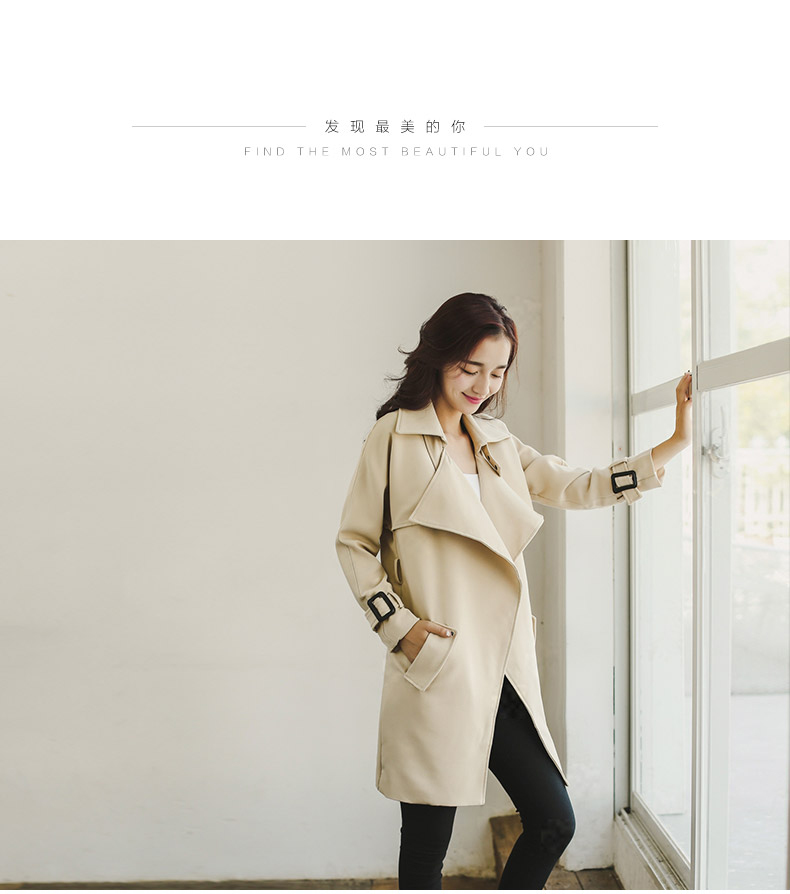 BLANCO LEVRIN2015秋装上新韩版修身中长款系带风衣外套女1950 灰蓝色 M