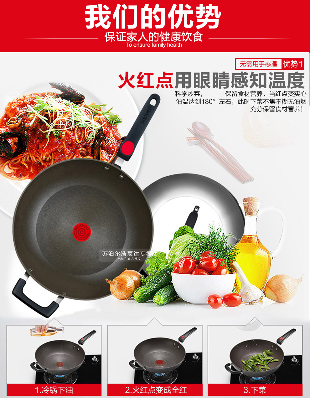 
                                                            苏泊尔（SUPOR）炒锅不粘锅34cm火红点三代钛Pro平底锅电磁炉燃煤气炒菜锅PC34H2                