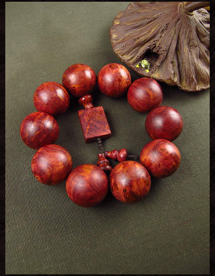 万宗25mm帝王红山水纹血柏崖柏手串男手链佛珠本色无加色