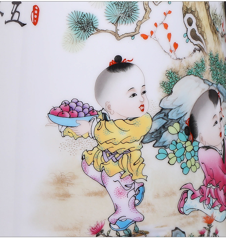 手绘五子登科景德镇陶瓷器手工创意窑变仿古花瓶插花客厅中式摆件