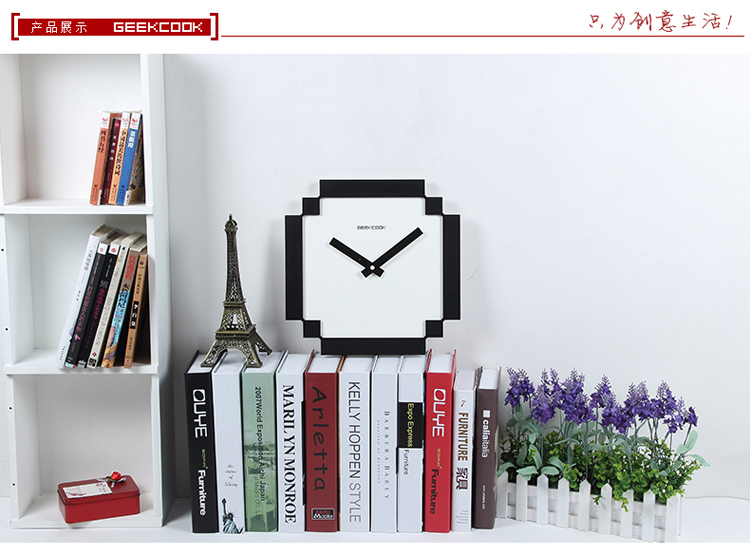 
                                        极客库 GeekCook 黑白像素 简洁静音时钟 客厅办公室钟表                