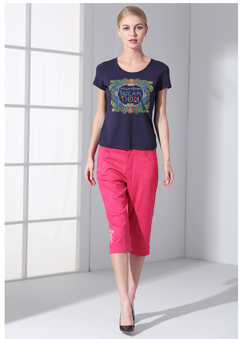 米兰登夏装新品中老年女装五分小脚裤妈妈装休闲裤薄软大码wj210030