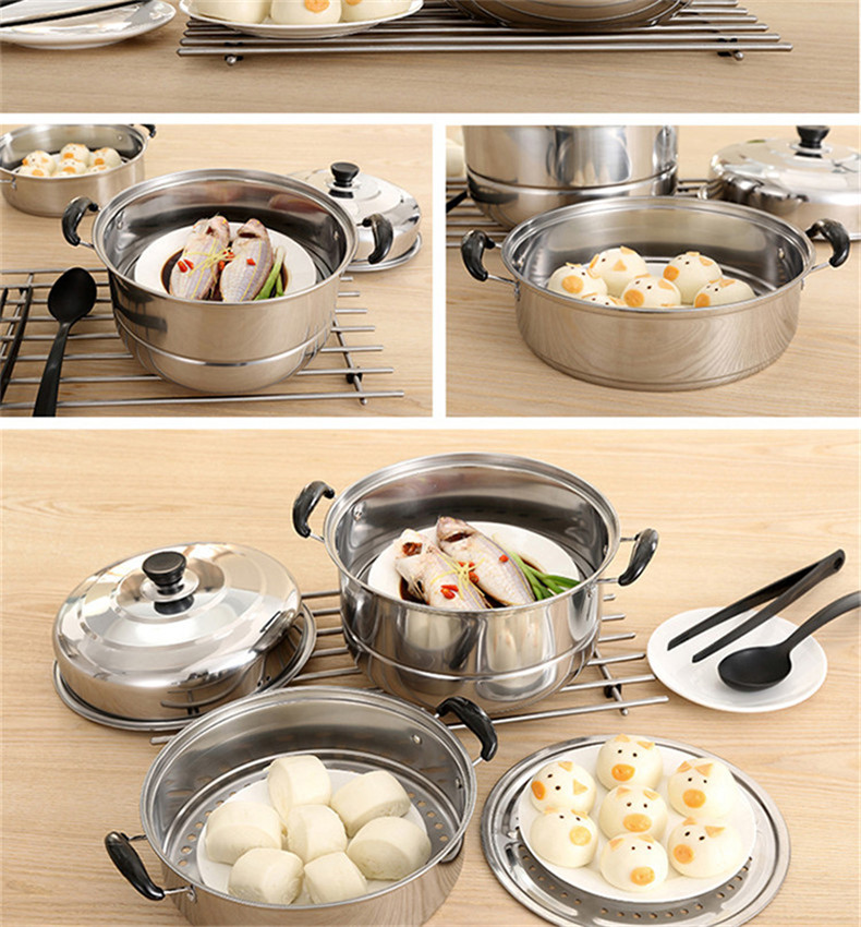 
                                        WOMI沃米 蒸锅不锈钢三层加厚复底3层蒸锅  2层汤锅WM-K503 28CM                