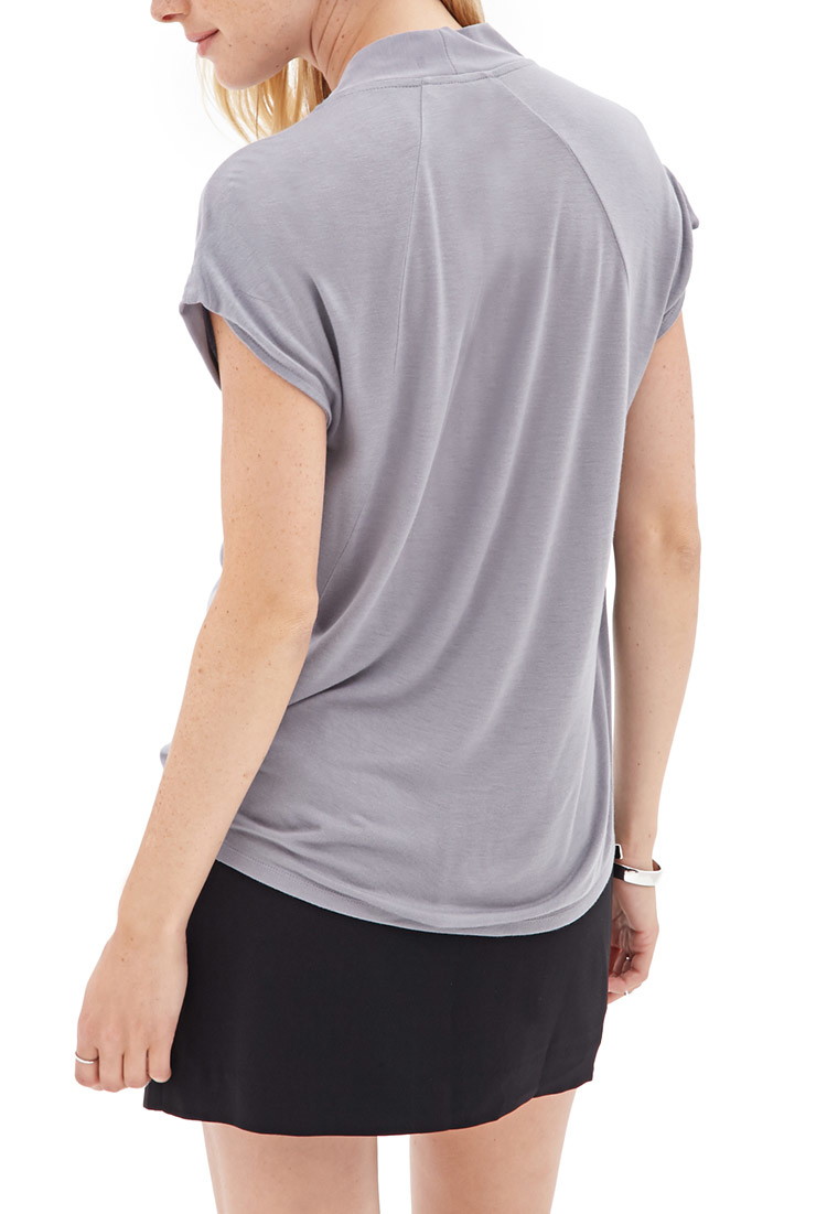 mkd forever21 压褶v领莫代尔半袖t恤 灰色 s