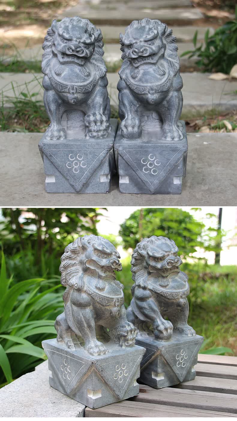 岱宝阁泰山雕刻石狮子摆件小石头狮子一对看门风水小型石雕狮子家居