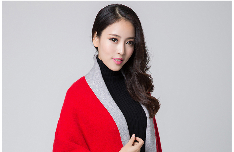 慕琪秋冬季新款斗篷貂绒大衣流苏披肩外套女大码开衫中长款针织衫 灰+湖蓝