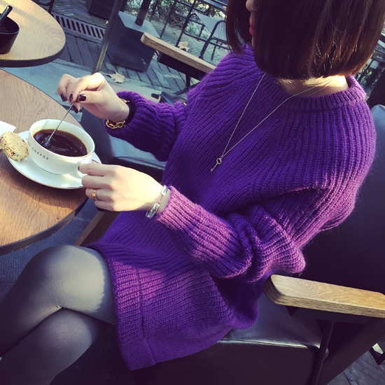 
                                        欧诗黛 针织衫女2016秋冬新款宽松时尚打底长袖假两件套头毛衣女 图片色 M                