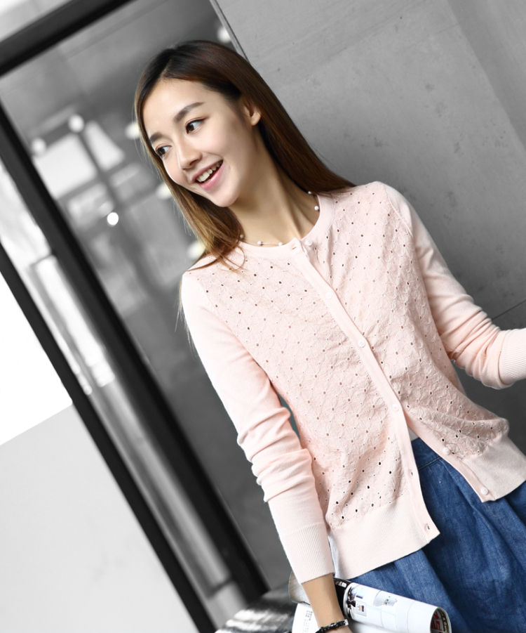 
                                        棉立方开衫女针织衫毛衣2016秋装新款女装绣花棉上衣女长袖外套 天青 M                