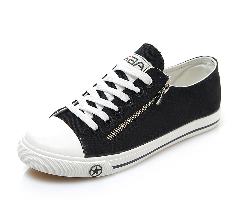 申马男生韩版侧拉链系带低帮帆布鞋男透气白色学生休闲布鞋单鞋子8301