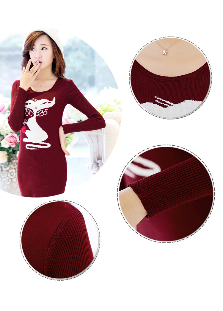 美零2015秋冬装新款打底连衣裙针织6962# 心型藏蓝色 M(90-105)