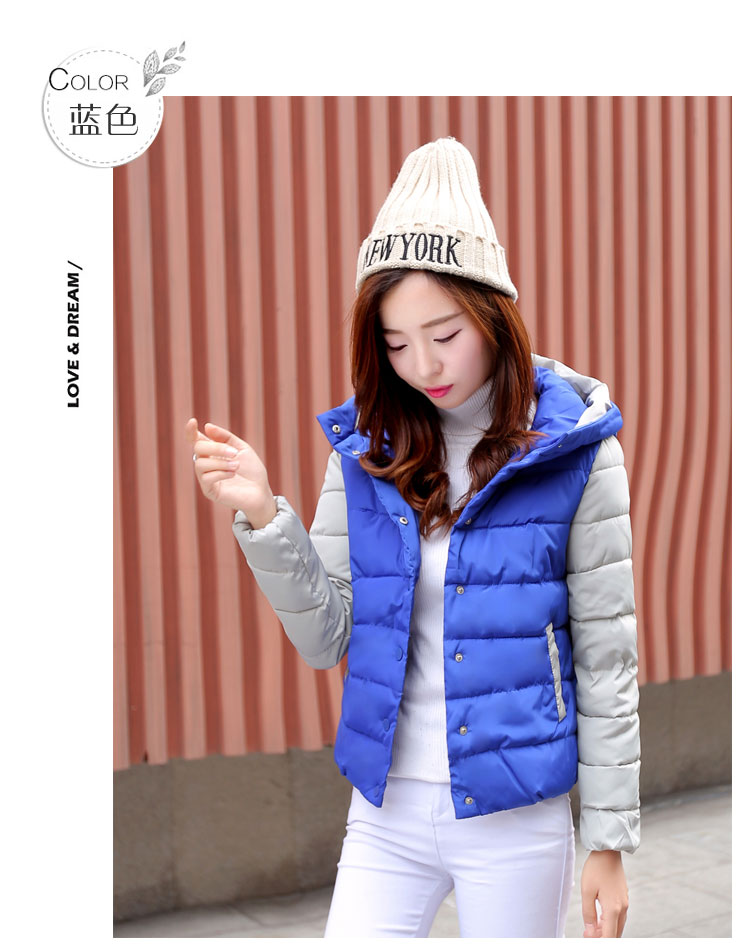 2015冬装新款 韩版时尚修身连帽短款羽绒棉服 LY2099 浅灰色 L(100斤以下)