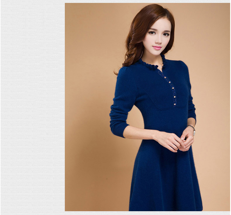 慕立2015秋冬新品女时尚修身显瘦中长款貂绒毛衣女套头长袖打底衫 黑色. M