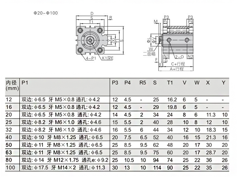 伊莱科(elecall) sda32薄型气缸 标准型气动气缸 sda32*5