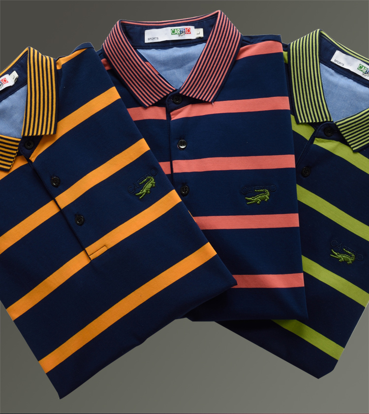 卡帝乐鳄鱼 cartelo 短袖t恤男士修身polo衫 撞色拼接翻领条纹男士t恤