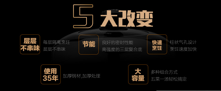 金钥匙（GOLDENKEY）蒸锅 四层 26cm原味复底蒸笼 至诚