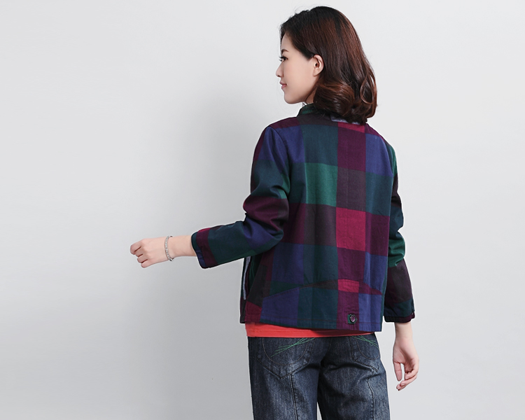 DK诚品 2015秋季新款时尚休闲女外套 棉质上衣短外套 中老年妈妈装大码女装 酒红 XS