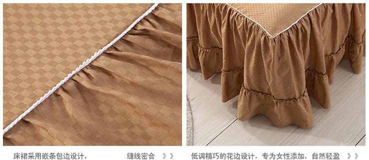 丝品乐 全棉韩版纯色荷叶边床罩 1.21.51.8米单品床裙 豆沙 180*200*45cm单品床裙