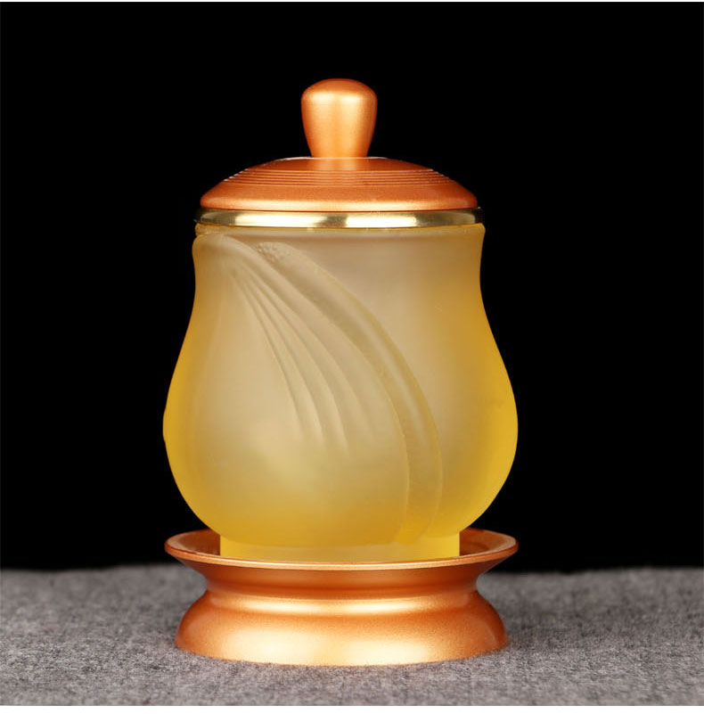 圆通礼品 琉璃圣水杯供佛莲花供水杯 供佛杯佛前纯铜供奉观音净水杯