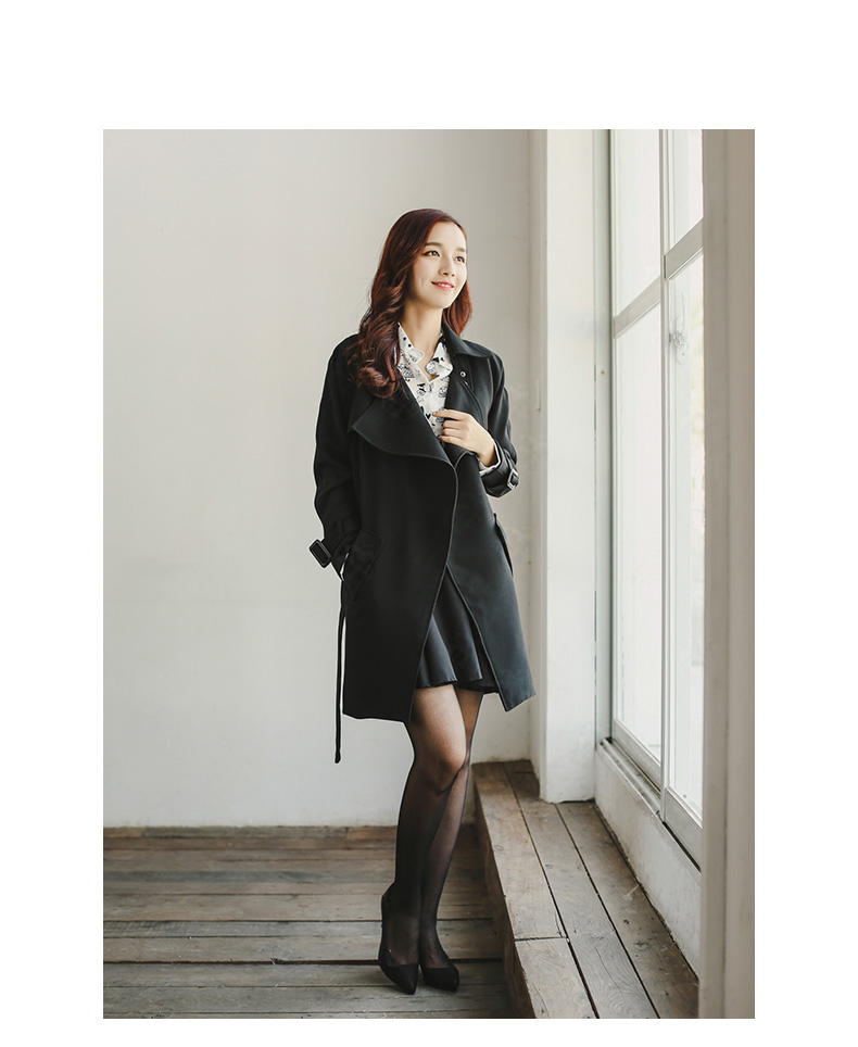 BLANCO LEVRIN2015秋装上新韩版修身中长款系带风衣外套女1950 灰蓝色 M