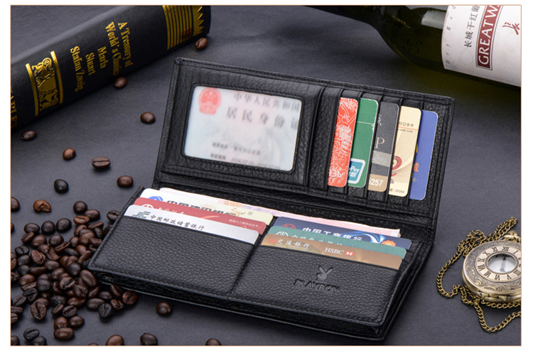 playboy/花花公子男士头层牛皮长款钱包真皮皮夹票夹 黑色