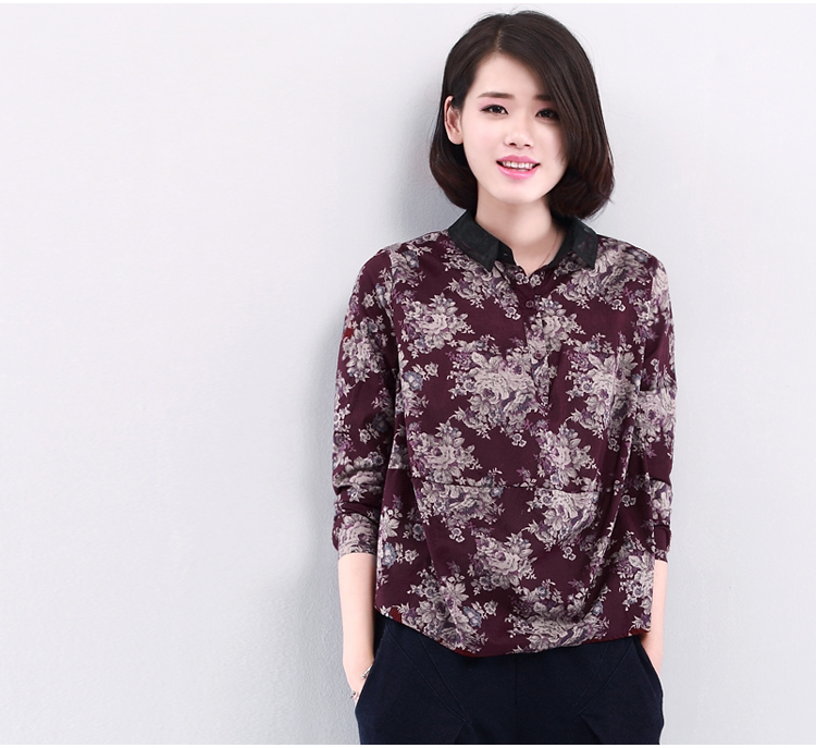 DKCHENPiN2015秋装新款女装 休闲显瘦中年大码 长袖衬衫女百搭印花套头 黑色 XL