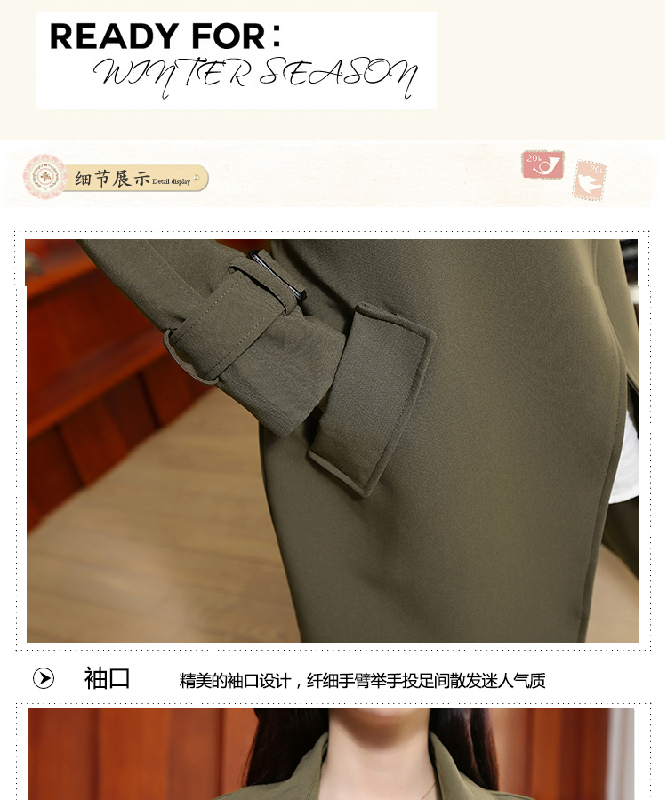 迈妍2015秋款女装韩版风衣女大码中长款修身宽松新品休闲外套 蓝灰 L