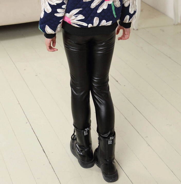 潮无界 2016春秋新款女童加绒pu皮裤 韩版潮儿童中大童弹力小脚裤打底