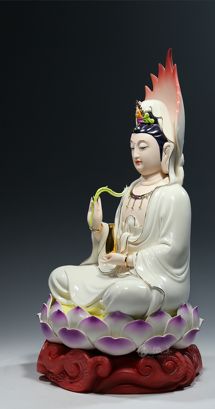 多尺寸带屏云莲座杨柳净瓶观音像彩绘观音佛像供奉观世音菩萨 22吋