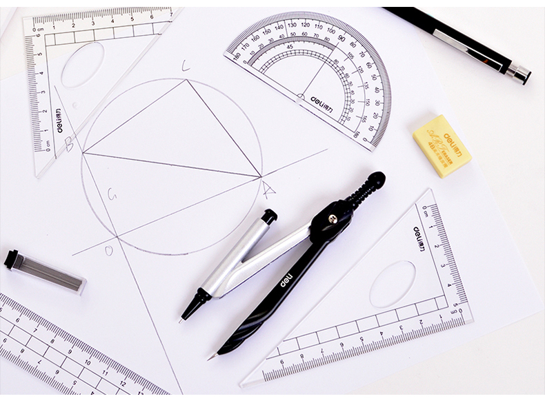 得力圆规学生文具绘画套装圆规尺子三角量角尺学生考试画图套装 圆规