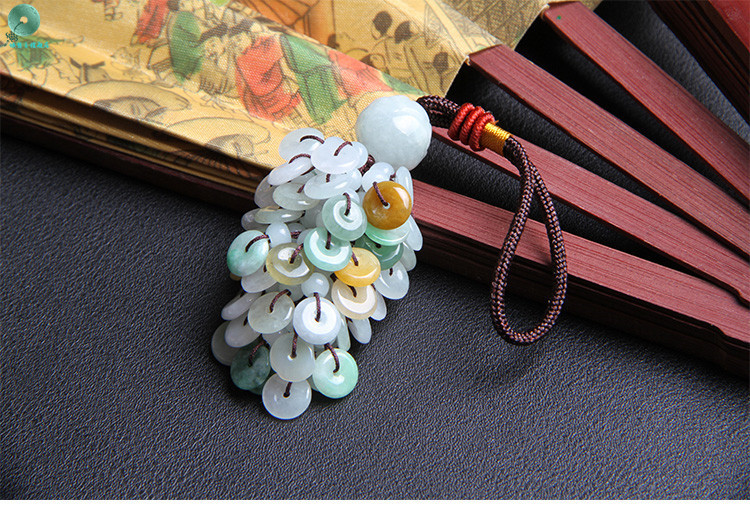 银想玉翡翠三彩平安扣挂件包挂钥匙挂玉石挂饰小平安扣挂件饰品