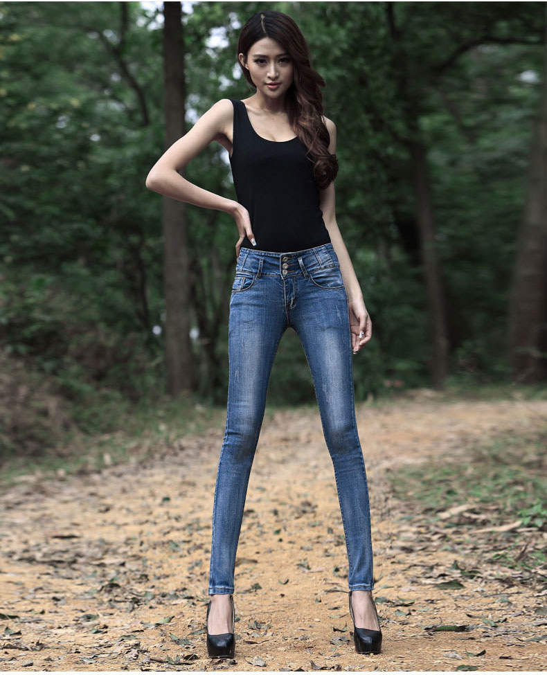 库蕾哈 2015韩版小脚裤女修身显瘦高腰牛仔裤女小脚 牛仔裤女高腰秋冬铅笔裤女牛仔裤长裤潮 深蓝 3615 28码 偏小一码