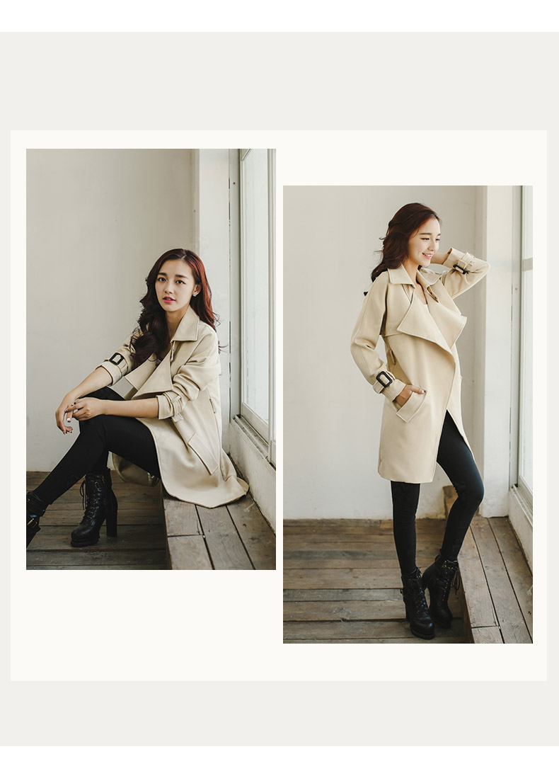 BLANCO LEVRIN2015秋装上新韩版修身中长款系带风衣外套女1950 灰蓝色 M