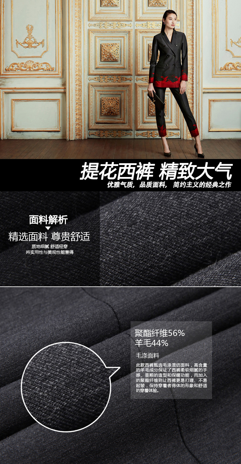 YOUSOKU 时尚修身9分西装裤 商务灰色提花女士正装裤1505409 深灰提花 74