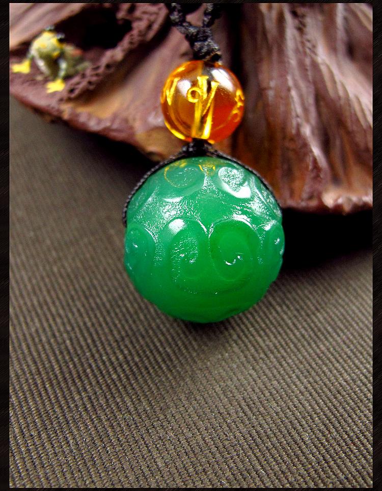 唐玛20mm天然绿玛瑙回纹天珠吊坠男女单珠项链佛珠配珠散珠配件