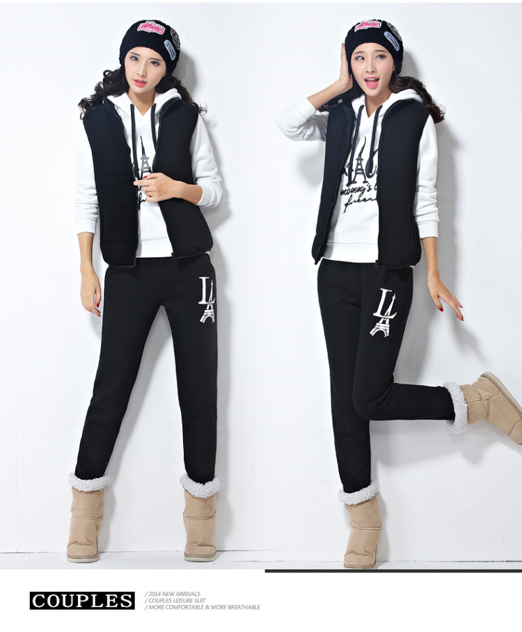 菲玫思 2015秋冬新款运动服套装加绒加厚卫衣女休闲卫衣套装女 AA9120 蓝绿 M