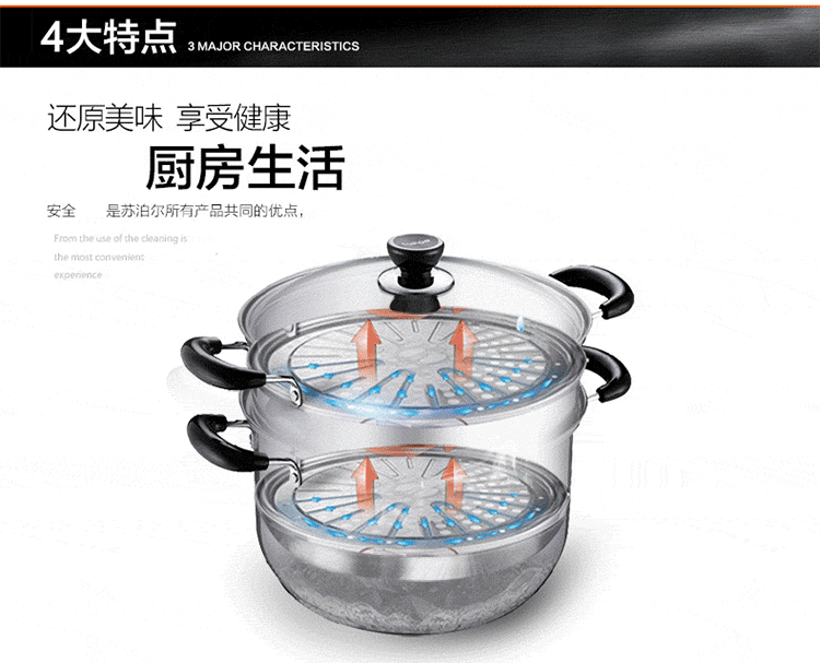 
                                                                                苏泊尔（SUPOR）蒸锅 二层304不锈钢加厚26蒸笼锅 三28cm多层蒸鱼蒸馒头汤锅电磁炉燃气两用 26CM 适用2-4人                